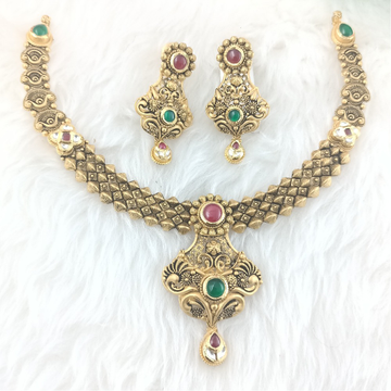 916 Gold Antique Wedding Necklace Set by Ranka Jewellers