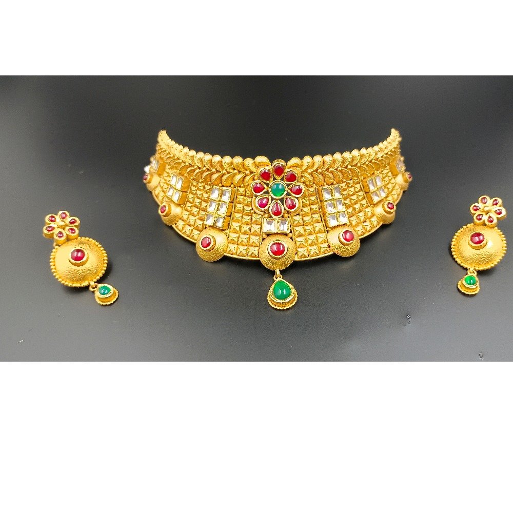 22K Gold Antique Necklace Set For Women