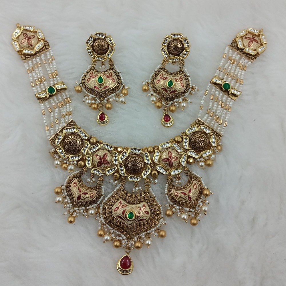 916 Gold Antique Necklace Set For Bridal